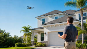 Home inspector documenting wind mitigation features at a Riverview Florida home